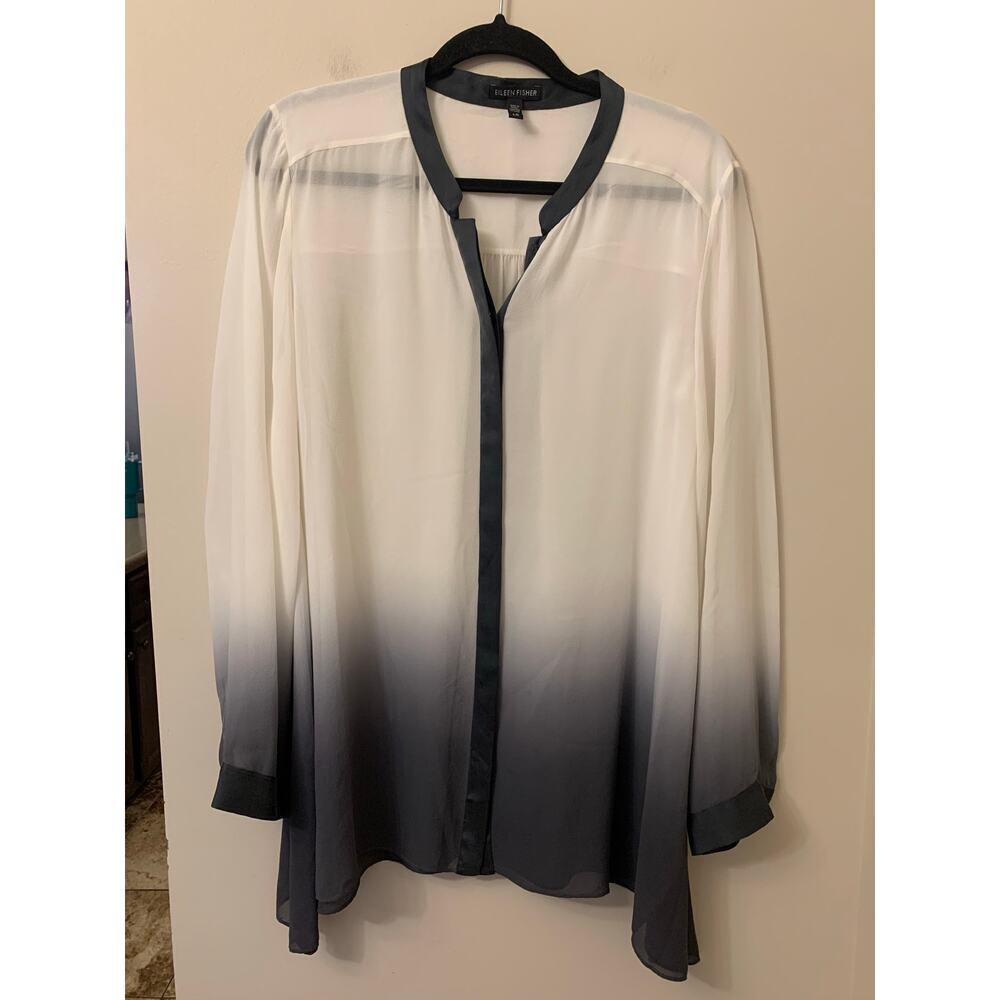 Eileen Fisher Gray and White Relaxed Blouse